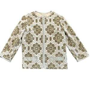 Vintage Montrose’s Holiday House Brocade Jacket | Taupe Floral Zip Front | M